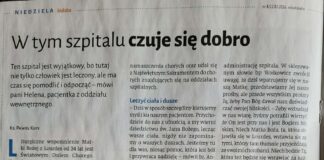 W tym szpitalu czuje się dobro – artykuł w Tygodniku NIEDZIELA