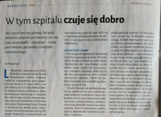 W tym szpitalu czuje się dobro – artykuł w Tygodniku NIEDZIELA