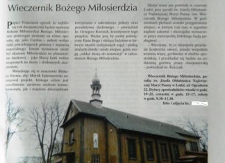 Artykuł o Wieczerniku Bożego Miłosierdzia