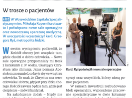 Artykuł w NIEDZIELI o poświęceniu w szpitalu