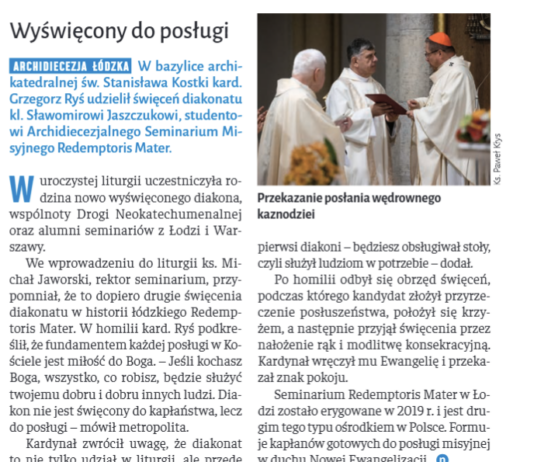 O diakonacie w Tygodniku Katolickim Niedziela